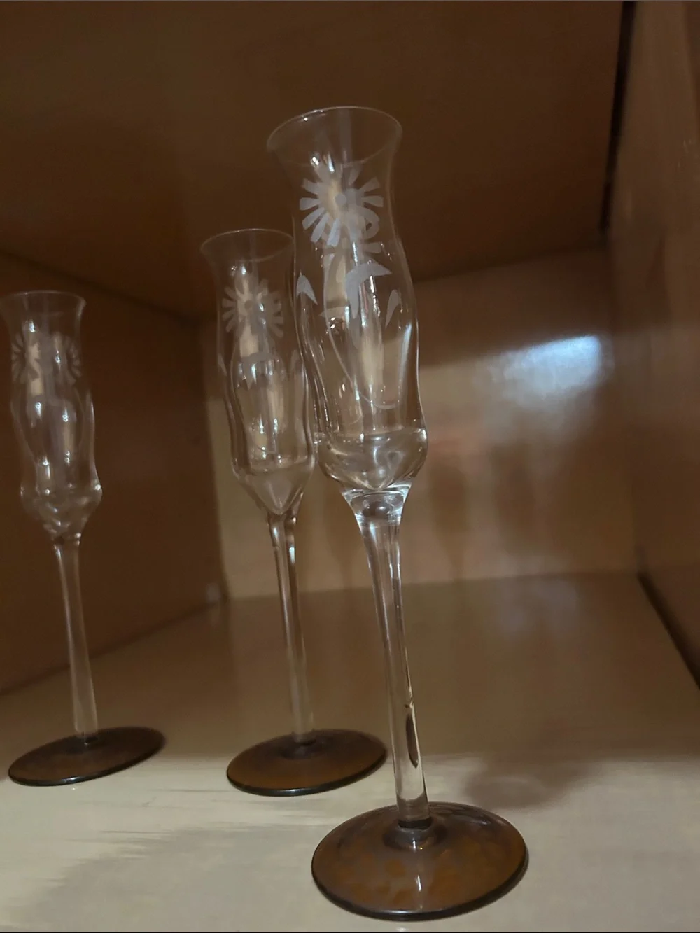 Etched Crystal Champagne Flutes with Amber Bases (Set of 4)*